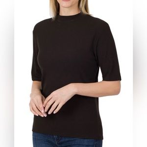 Zenana Black Womens Smock Neck Ribbed Top Size XL NWT